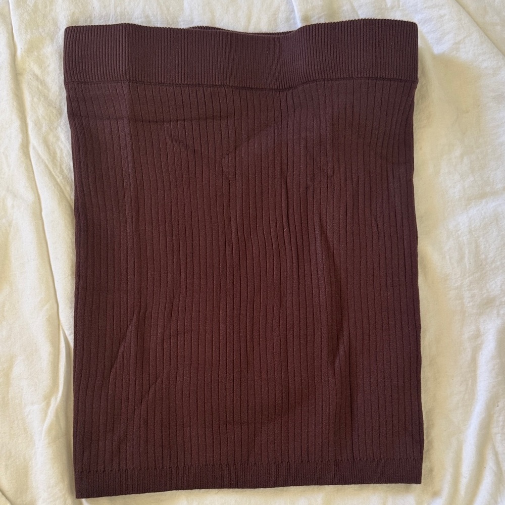 Meshki Ribbed Pencil Skirt in Chocolate Brown - M